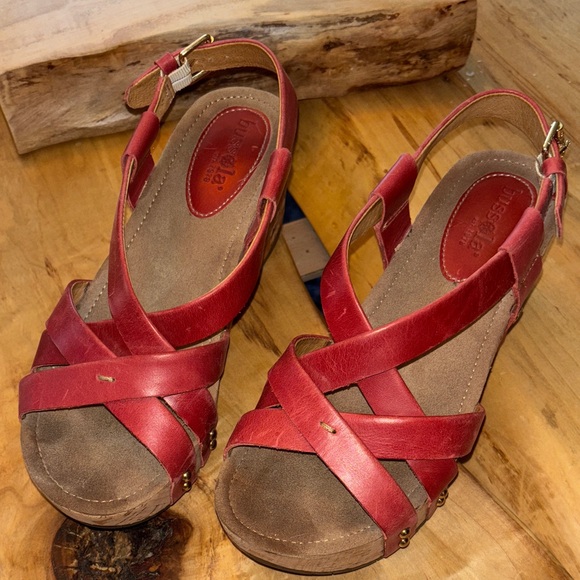BUSSOLA Formentera Red Leather Cross Straps Wedge Sandals | Size EU 39 / US 8 - Picture 5 of 5